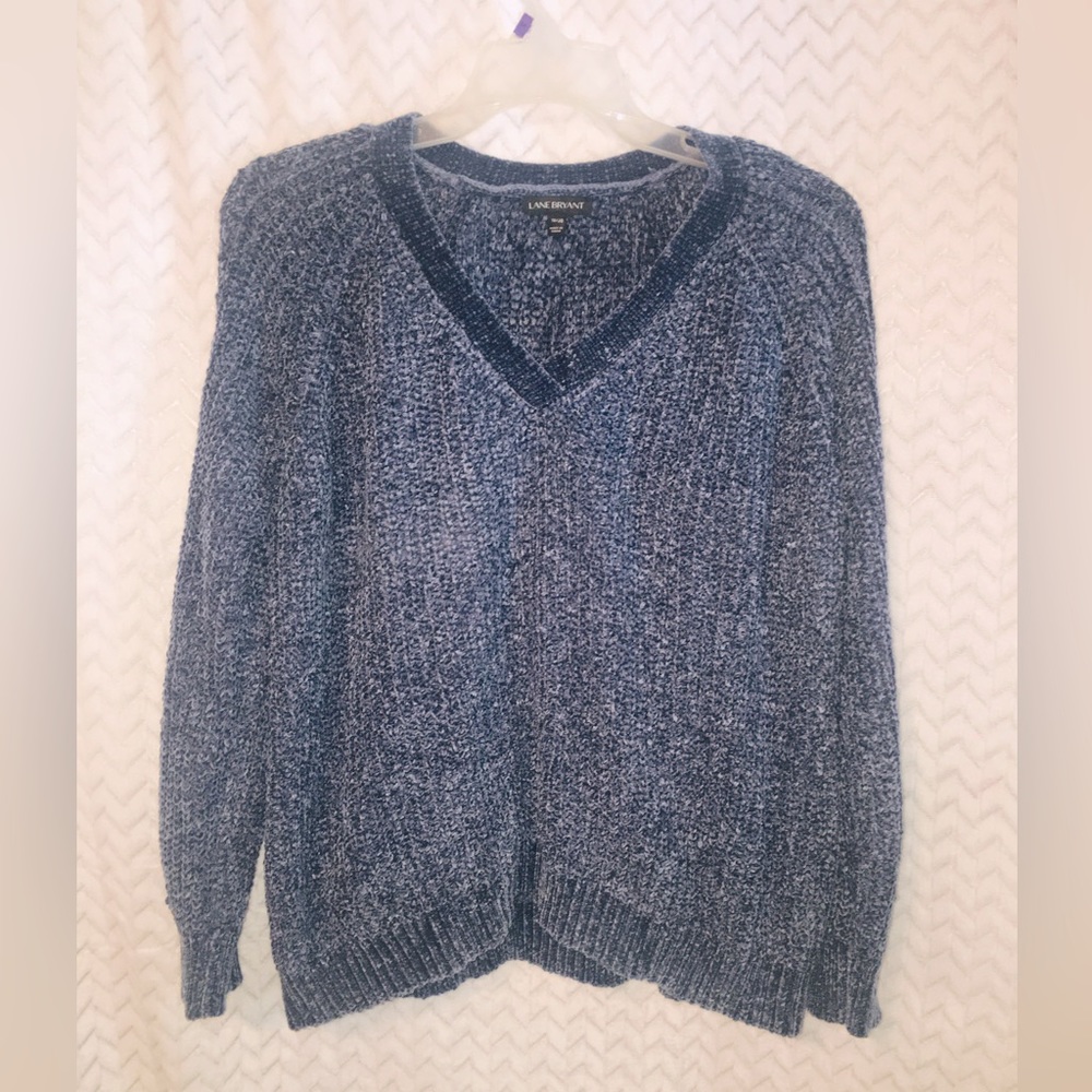 Lane Bryant blue sweater with open braided sleeves size 18/20 good condition.